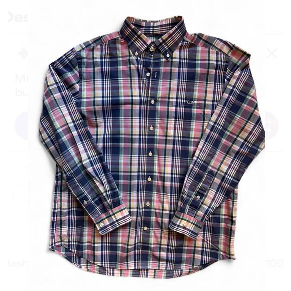 Vineyard Vines Shirt Large Slim Fit Tucker Large Plaid Button Down Pink Blue - Picture 1 of 5